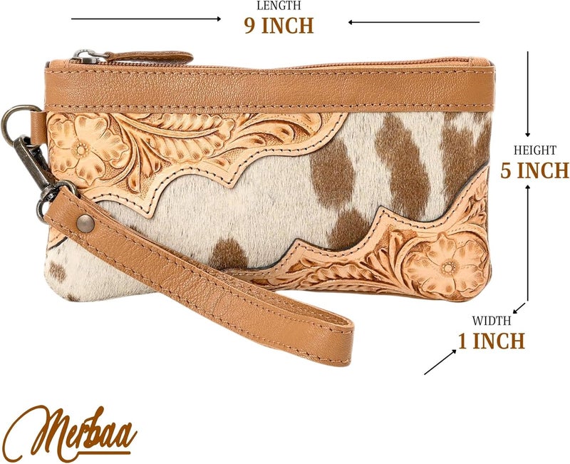 Merbaa Store Women Hand tooled Natural Cowhide Leather hand Clutch | Hand Bag | Purse | Coin Pouch Bag valentines day gifts - Image 2